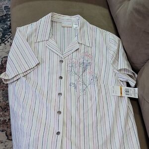 Alfred Dunner Pastel Striped Button Down Shirt